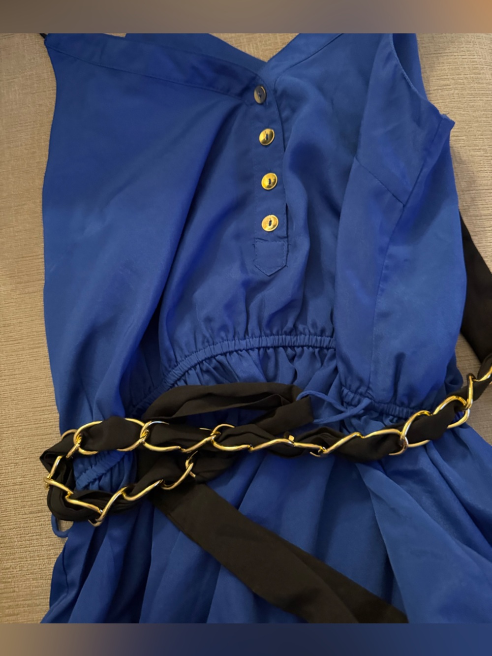 Royal Blue Dress with Gold Button Accents